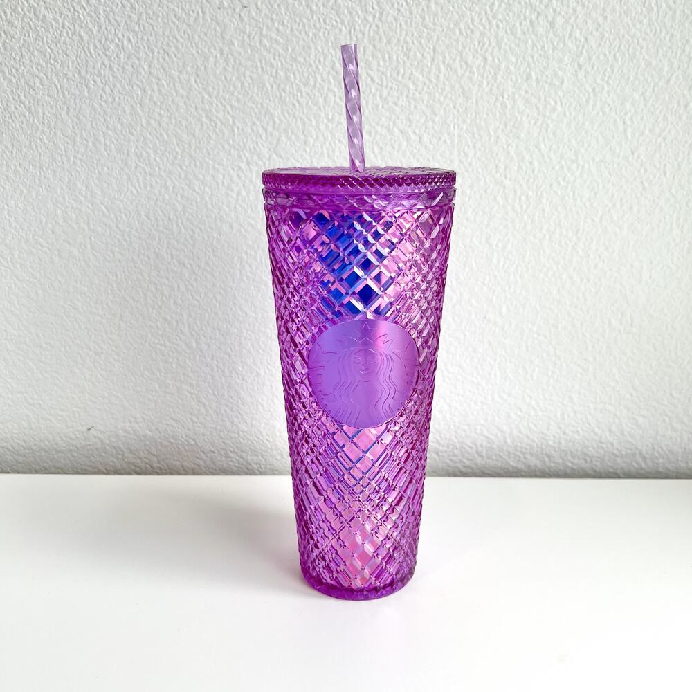 NEW Starbucks Diamond Jewel Tumbler Iridescent Purple Pink Cold Cup 24 oz 2021